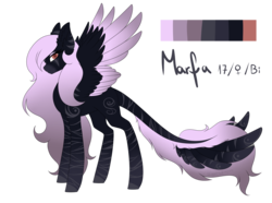 Size: 1836x1365 | Tagged: safe, artist:minelvi, oc, oc only, oc:marfa, pegasus, pony, augmented tail, eyelashes, female, makeup, mare, pegasus oc, reference sheet, solo, tattoo, wings