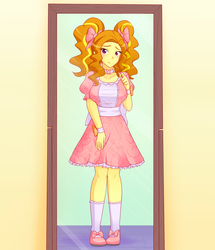 Size: 1721x2000 | Tagged: safe, alternate version, artist:jonfawkes, adagio dazzle, equestria girls, alternate hairstyle, bow, choker, clothes, commission, dress, female, implied adagioshy, pigtails, solo