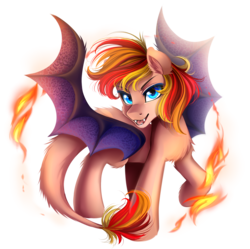 Size: 1800x1790 | Tagged: safe, artist:meotashie, oc, oc only, bat pony, pony, bat pony oc, fangs, fire, looking at you, open mouth, simple background, solo, transparent background