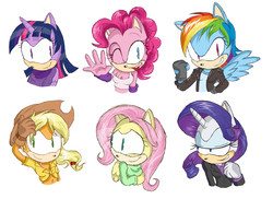 Size: 4741x3449 | Tagged: dead source, safe, artist:atomiclance, applejack, fluttershy, pinkie pie, rainbow dash, rarity, twilight sparkle, alicorn, anthro, g4, absurd resolution, mane six, sonic the hedgehog (series), sonicified, twilight sparkle (alicorn)