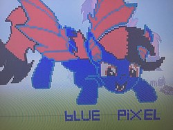 Size: 3264x2448 | Tagged: safe, artist:bluethebatpony, oc, oc only, oc:blue pixel, bat pony, pony, high res, minecraft, minecraft pixel art, pixel art