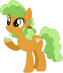 Size: 359x416 | Tagged: safe, artist:ra1nb0wk1tty, artist:selenaede, apple brown betty, earth pony, pony, g4, apple family member, female, mare, puffy cheeks, simple background, solo, white background