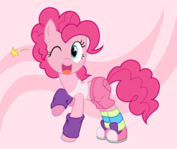 Size: 2655x2225 | Tagged: dead source, safe, artist:atomiclance, pinkie pie, earth pony, pony, g4, clothes, female, high res, midriff, shoes, sneakers, solo, vector, workout outfit