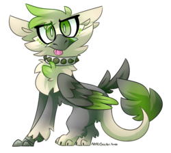 Size: 1280x1145 | Tagged: safe, artist:nekosnicker, oc, oc only, oc:ralek, griffon, :p, chibi, choker, cute, eared griffon, eye clipping through hair, floppy ears, glare, looking at you, simple background, solo, spiked choker, tongue out, transparent background