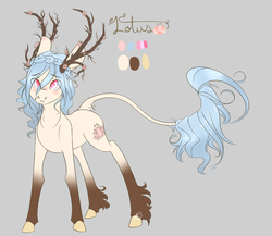 Size: 1338x1160 | Tagged: safe, artist:mint-and-love, oc, oc only, oc:lotus flower, kirin, antlers, branches for antlers, female, flower, lotus (flower), solo