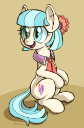 Size: 625x950 | Tagged: safe, artist:tehflah, coco pommel, earth pony, pony, g4, female, open mouth, sitting, smiling, solo