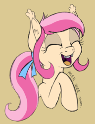 Size: 600x780 | Tagged: safe, artist:tehflah, oc, oc only, oc:joyous ways, bat pony, pony, cute, eyes closed, laughing, open mouth, simple background, solo