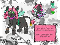 Size: 960x720 | Tagged: safe, artist:chibi changeling, oc, oc only, oc:oculus, changeling, changeling oc, female, green changeling, pink hair