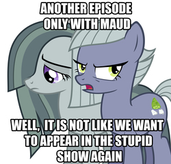 Size: 5835x5591 | Tagged: safe, limestone pie, marble pie, maud pie, earth pony, pony, g4, absurd resolution, hilarious in hindsight, image macro, limetsun pie, meme, sad, simple background, tsundere, upset