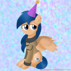 Size: 4000x4000 | Tagged: safe, artist:songbirdserenade, oc, oc only, oc:white tail, pegasus, pony, clothes, female, hat, mare, party hat, sad, solo