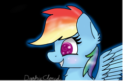 Size: 1024x674 | Tagged: safe, artist:dashiecloud, rainbow dash, pegasus, pony, g4, black background, female, grin, simple background, smiling, solo, spread wings
