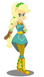 Size: 2608x4496 | Tagged: safe, artist:deannaphantom13, applejack, equestria girls, g4, my little pony equestria girls: legend of everfree, boots, clothes, crystal guardian, female, freckles, gloves, hasbro, hasbro studios, high heel boots, high res, ponied up, pony ears, ponytail, simple background, solo, standing, transparent background