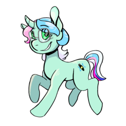 Size: 2400x2400 | Tagged: safe, artist:overlordneon, oc, oc only, oc:wish, pony, unicorn, commission, female, glasses, looking at you, mare, raised hoof, simple background, smiling, solo, transparent background