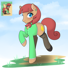 Size: 1280x1360 | Tagged: safe, artist:liziedoodle, oc, oc only, oc:scarlet topaz, earth pony, pony, pony town, ascot, chest fluff, clothes, ear piercing, earring, eyeshadow, jewelry, makeup, piercing, solo, stockings, thigh highs