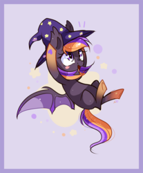 Size: 900x1087 | Tagged: safe, artist:ipun, oc, oc only, oc:witch hunt, bat pony, pony, fangs, female, hat, heart eyes, mare, open mouth, smiling, solo, spread wings, wingding eyes, witch hat
