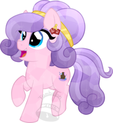 Size: 643x700 | Tagged: safe, artist:tambelon, oc, oc only, oc:sweet surprise, crystal pony, pony, female, jewelry, mare, solo, watermark