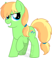 Size: 600x675 | Tagged: safe, artist:tambelon, oc, oc only, oc:free fall, earth pony, pony, female, magical lesbian spawn, mare, offspring, parent:applejack, parent:rainbow dash, parents:appledash, watermark