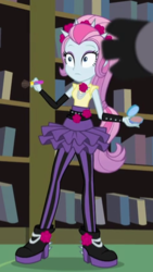 Size: 242x430 | Tagged: safe, screencap, violet blurr, equestria girls, g4, photo finished, clothes, compact mirror, cropped, female, shoes, striped pantyhose