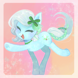 Size: 1200x1200 | Tagged: safe, artist:sibashen, oc, oc only, oc:azur lachrimae, crystal pony, pony, blushing, bow, choker, cute, eyes closed, gradient background, hair bow, happy, smiling