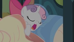 Size: 1920x1080 | Tagged: safe, screencap, sweetie belle, pony, g4, somepony to watch over me, bed, bow, hair bow, sleeping, snoring, solo