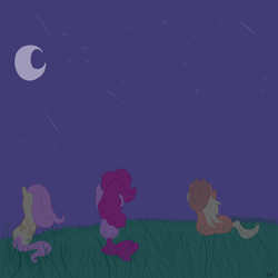 Size: 3000x3000 | Tagged: safe, artist:flamelight-dash, applejack, fluttershy, pinkie pie, pony, g4, high res, moon, shooting star, sitting