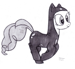 Size: 2449x2266 | Tagged: safe, artist:drchrisman, pinkie pie, earth pony, pony, g4, it's about time, catsuit, clothes, female, high res, monochrome, sneaking suit, solo, traditional art