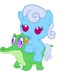 Size: 886x1017 | Tagged: safe, artist:red4567, gummy, linky, shoeshine, pony, g4, adorashine, baby, baby pony, cute, linkybetes, pacifier, ponies riding gators, riding, simple background, white background