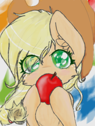 Size: 720x960 | Tagged: safe, artist:dotoli, applejack, g4, apple, female, fluffy, food, solo