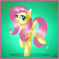 Size: 1300x1300 | Tagged: safe, artist:rainbowsweetcolors, fluttershy, g4, female, raised hoof, smiling, solo, walking