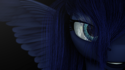 Size: 1600x900 | Tagged: safe, artist:thelunagames, princess luna, g4, 3d, cinema 4d, close-up, female, looking at you, sai, simple background, smiling, solo, spread wings