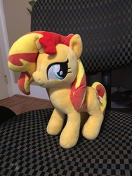 Size: 4032x3024 | Tagged: safe, artist:onlyfactory, sunset shimmer, pony, unicorn, g4, bootleg, chair, desk, dvd, high res, house plant, irl, office chair, photo, plushie, r2-d2