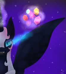 Size: 954x1074 | Tagged: safe, artist:anxiouslilnerd, nightmare moon, alicorn, pony, g4, armor, contest entry, elements of harmony, fangs, female, lineless, magic, paint tool sai, solo
