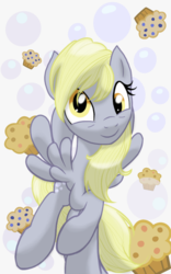 Size: 1200x1920 | Tagged: safe, artist:theroyalprincesses, derpy hooves, pegasus, pony, g4, cute, female, food, looking at you, mare, muffin, smiling, solo