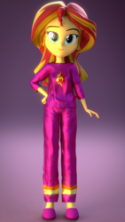 Size: 1080x1920 | Tagged: safe, artist:creatorofpony, artist:efk-san, sunset shimmer, equestria girls, g4, 3d, clothes, female, gradient background, looking at you, pajamas, slippers, smiling, solo, source filmmaker, standing