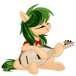 Size: 1024x1024 | Tagged: safe, artist:kellythedrawinguni, oc, oc only, oc:lyric badge, earth pony, pony, eyes closed, female, lute, mare, musical instrument, simple background, solo, transparent background