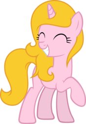 Size: 900x1294 | Tagged: safe, artist:pegasski, oc, oc only, oc:amber charms, pony, unicorn, g4, eyes closed, female, mare, raised hoof, simple background, smiling, solo, transparent background