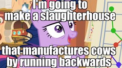 Size: 1365x767 | Tagged: safe, edit, edited screencap, screencap, twilight sparkle, g4, it's about time, female, future twilight, image macro, it just works, meme, necromancy, solid sparkle, solo, some jerk with a camera, twilight gone mad, twilight snapple
