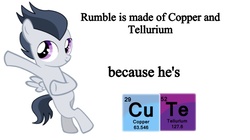 Size: 768x430 | Tagged: safe, rumble, pegasus, pony, g4, bipedal, bipedal leaning, chemistry joke, colt, copper, copper and tellurium, cute, foal, leaning, male, periodic table, pun, simple background, solo, tellurium, white background
