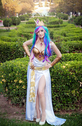 Size: 964x1466 | Tagged: safe, artist:illisiacosplay, princess celestia, human, g4, clothes, cosplay, costume, dress, female, high heels, irl, irl human, photo, side slit, solo
