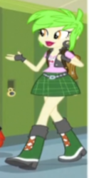 Size: 250x500 | Tagged: safe, screencap, cherry crash, equestria girls, g4, my little pony equestria girls: friendship games, backpack, bad cropping, boots, cherry, clothes, cropped, ear piercing, earring, female, fingerless gloves, food, gloves, high heel boots, jewelry, lockers, op i can't see shit, piercing, raised leg, solo, wrong aspect ratio