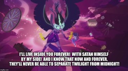 Size: 800x448 | Tagged: safe, screencap, sci-twi, twilight sparkle, equestria girls, g4, my little pony equestria girls: legend of everfree, confrontation, dr jekyll and mr hyde, female, illuminati confirmed, image macro, lyrics, meme, midnight sparkle, satan, song reference, text