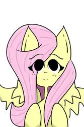 Size: 700x1050 | Tagged: safe, artist:asunatostada, fluttershy, pony, g4, bust, eye clipping through hair, female, looking up, no pupils, portrait, simple background, solo, spread wings, white background, wings