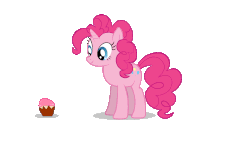 Size: 1920x1080 | Tagged: safe, artist:lucasthemotherartist, pinkie pie, pony, unicorn, g4, animated, cupcake, female, food, gif, happy, magic, non-looping gif, race swap, solo, xk-class end-of-the-world scenario