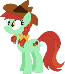 Size: 366x412 | Tagged: safe, artist:ra1nb0wk1tty, candy apples, pony, g4, apple family member, bowtie, cowboy hat, hat, ponytails, simple background, solo, white background