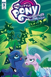 Size: 1054x1600 | Tagged: safe, artist:zacherysterling, idw, mistmane, princess luna, pony, unicorn, g4, legends of magic #3, my little pony: legends of magic, spoiler:comic, comic cover, cover, curved horn, female, horn, mare, old