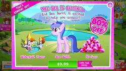 Size: 1136x640 | Tagged: safe, gameloft, sea swirl, seafoam, pony, unicorn, g4, advertisement, costs real money, crack is cheaper, introduction card, time's running out