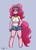 Size: 930x1280 | Tagged: safe, artist:autumnmelody, pinkie pie, anthro, unguligrade anthro, g4, blushing, cheek fluff, clothes, denim shorts, female, hand on hip, looking at you, shirt, shorts, signature, simple background, smiling, solo, t-shirt