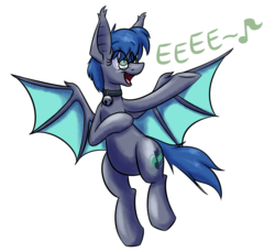 Size: 2006x1836 | Tagged: safe, artist:raeligath, oc, oc only, bat pony, pony, bat pony oc, bell, bell collar, collar, cute, glasses, open mouth, simple background, singing, solo, transparent background, underhoof