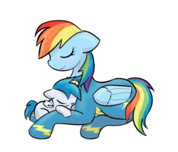 Size: 1400x1200 | Tagged: safe, artist:fuzzette, rainbow dash, oc, pegasus, pony, g4, clothes, colt, duo, eyes closed, female, male, mare, mother and son, offspring, parent:rainbow dash, parent:soarin', parents:soarindash, simple background, transparent background, uniform, wonderbolts uniform
