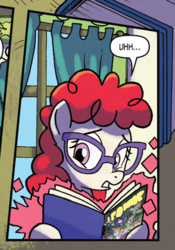 Size: 304x435 | Tagged: safe, artist:tony fleecs, idw, official comic, twist, earth pony, pony, from the shadows, g4, spoiler:comic, spoiler:comic52, cropped, female, filly, foal, glasses, power ponies, solo, speech bubble